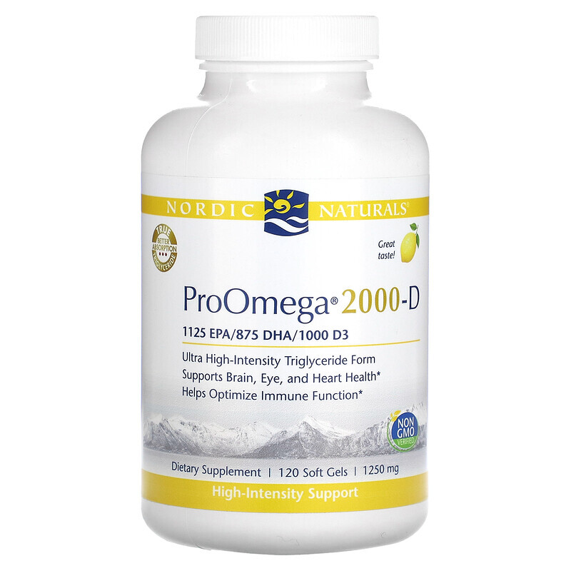 

Nordic Naturals, ProOmega 2000-D, со вкусом лимона, 1250 мг, 120 мягких желатиновых капсул