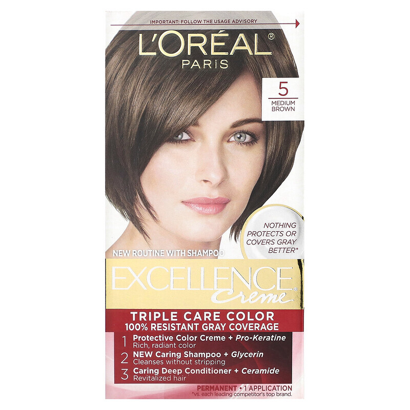 

L'Oréal, Excellence Creme, Triple Care Color, 5 оттенков коричневого, 1 нанесение