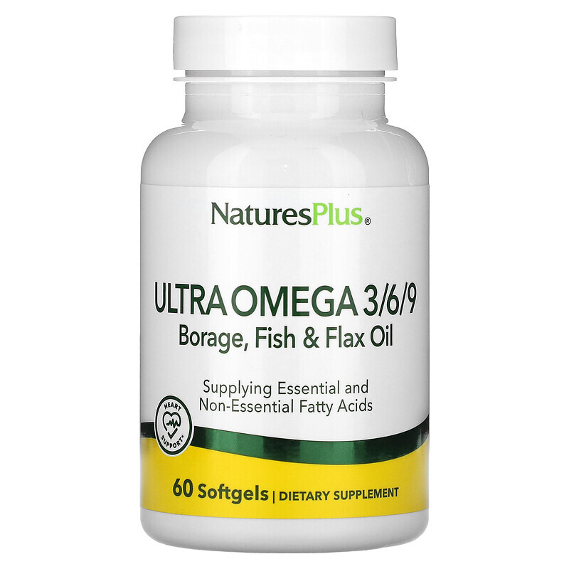 

NaturesPlus, Ultra Omega 3/6/9, масло бурачника, рыбное и льняное масло, 60 мягких таблеток