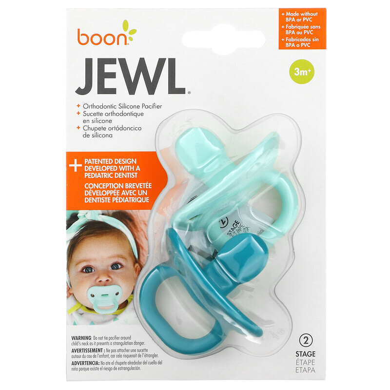 

Boon, Jewl, Orthodontic Silicone Pacifier, 3 Months+, 2 Pacifiers