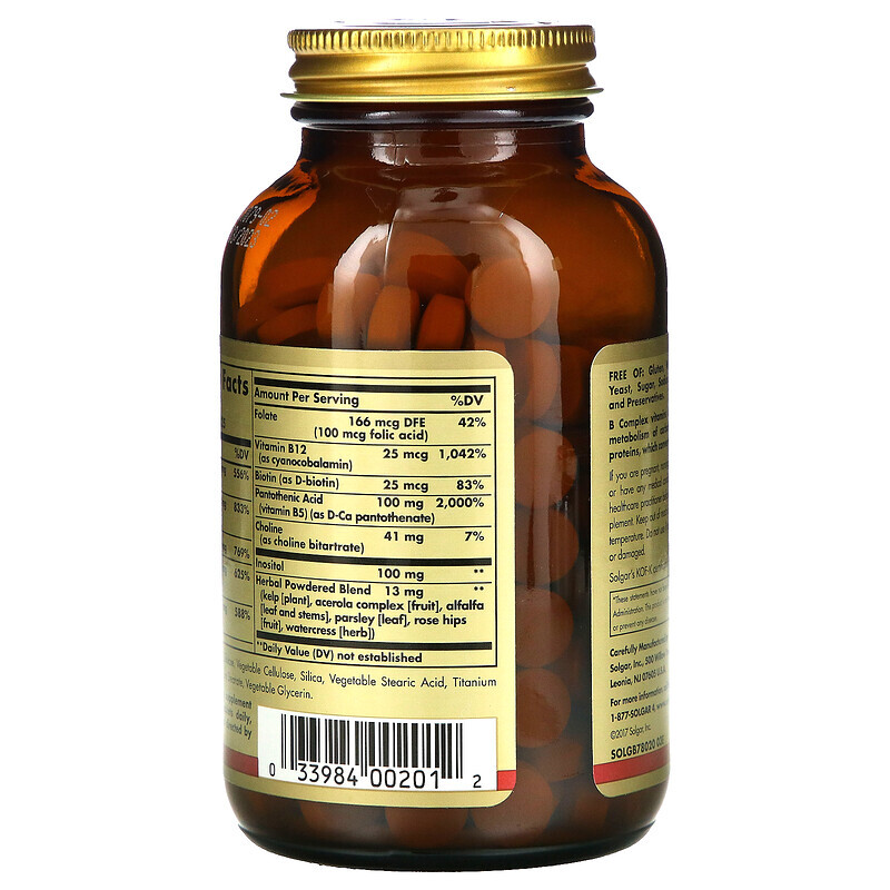 Solgar, комплекс витаминов B с витамином C, формула для борьбы со стрессом, 250 таблеток