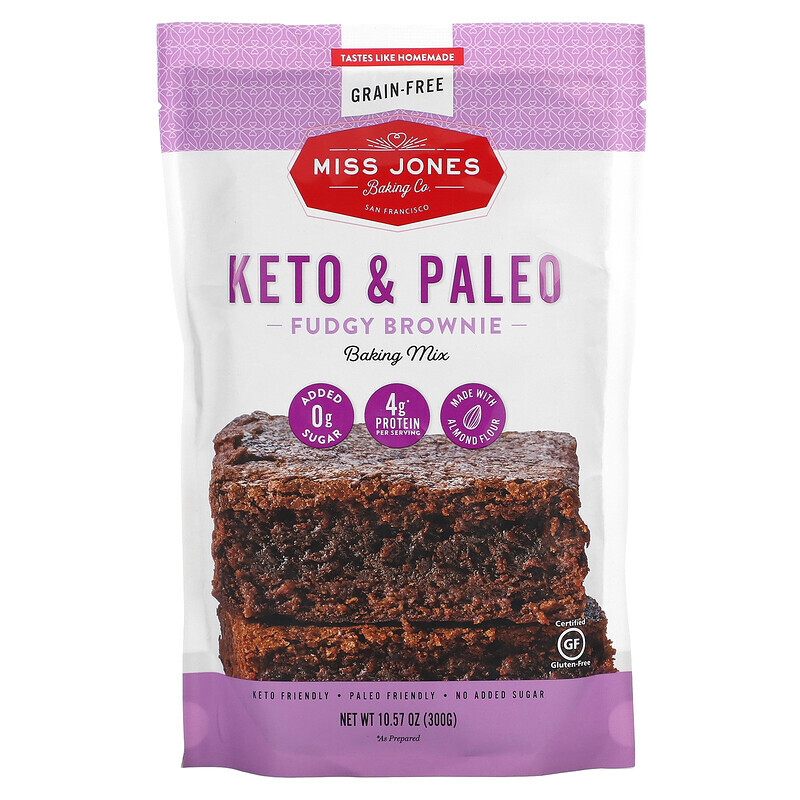 

Miss Jones Baking Co, Смесь для выпечки Keto & Paleo Fudgy Brownie, 300 г (10,57 унции)