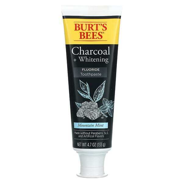 

Burt's Bees, Charcoal + Whitening, зубная паста с фтором, горная мята, 133 г (4,7 унции)