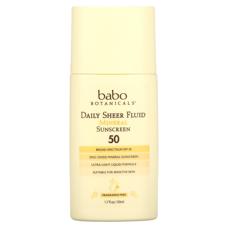 Babo Botanicals, Daily Sheer Fluid Mineral Sunscreen 50, без отдушек, 50 мл (1,7 жидк. Унции)