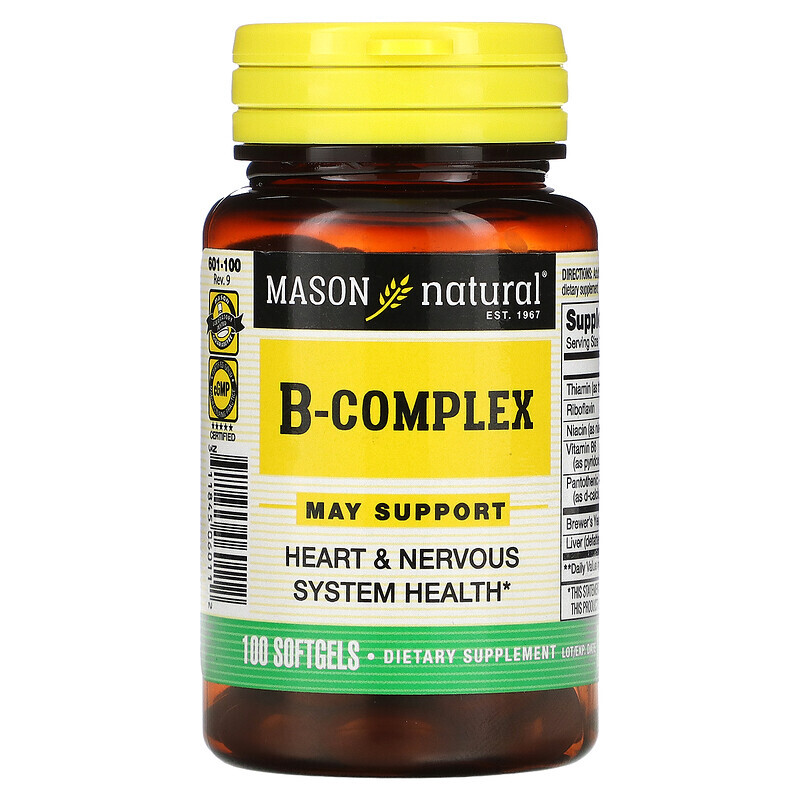 

Mason Natural, комплекс витаминов группы В, 100 капсул