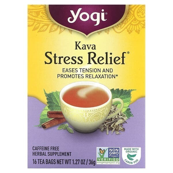 

Yogi Tea, Kava Stress Relief (Кава антистресс), без кофеина, 16 чайных пакетиков, 36 г (1,27 унции)