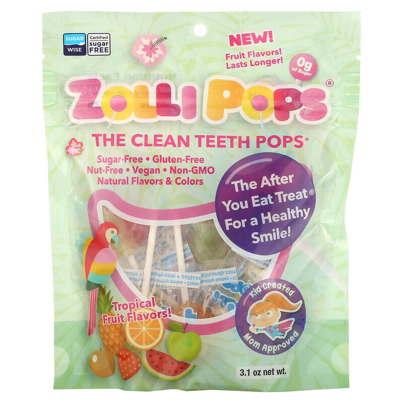 

Zollipops, The Clean Teeth Pops, со вкусом тропических фруктов, 3,1 унции