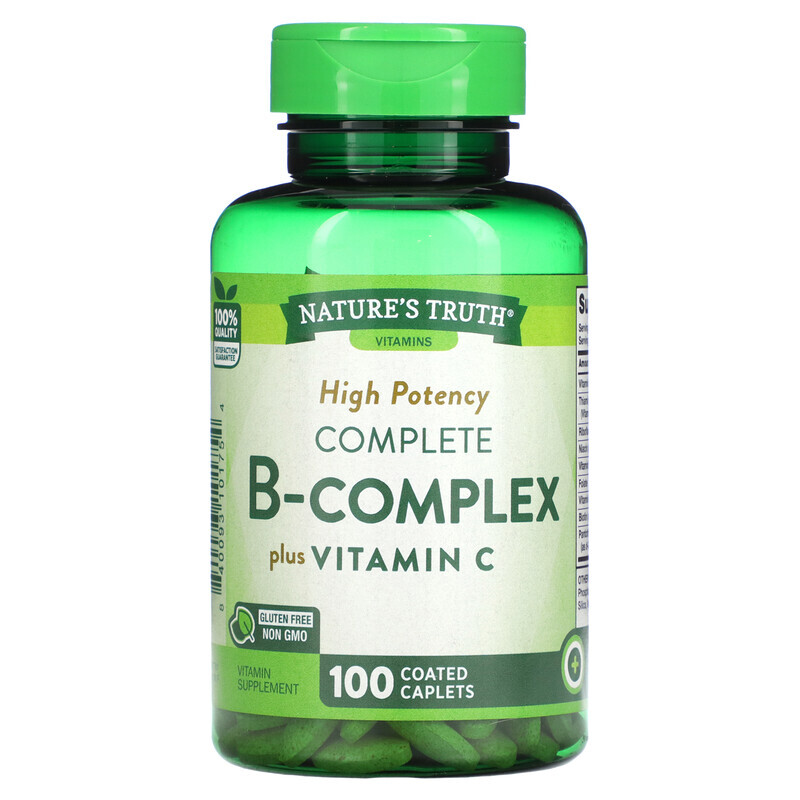 

Nature's Truth, High Potency, Complete B-Complex Plus Vitamin C, 100 Coated Caplets