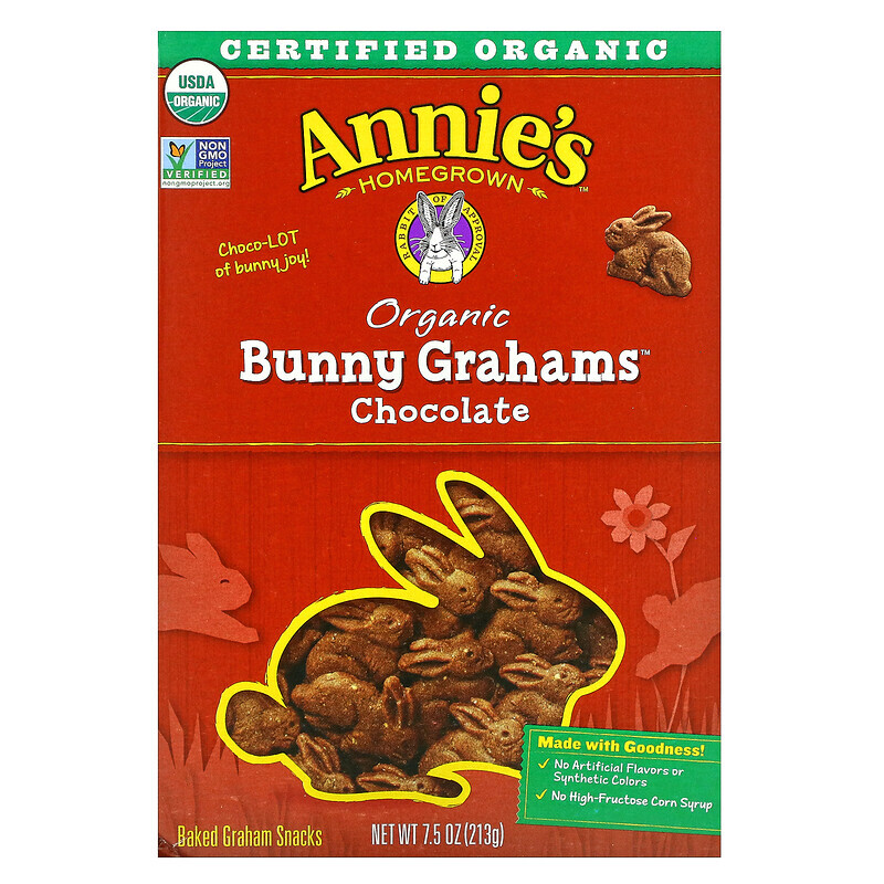 

Annie's Homegrown, Bunny Graham, органическая выпечка в форме кроликов, шоколад, 213 г (7,5 унции)