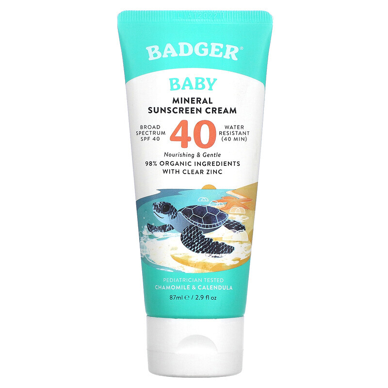 Badger Company, минеральный солнцезащитный крем для детей, SPF 40, ромашка и календула, 87 мл (2,9 жидк. унции)