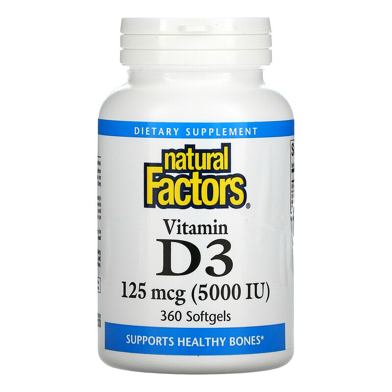 

Natural Factors, Vitamin D3, 5,000 IU, 360 Softgels