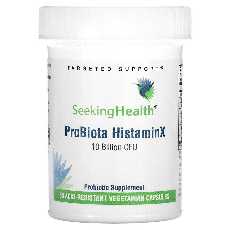 

Seeking Health, ProBiota HistaminX, 10 млрд КОЕ, 60 кислотостойких вегетарианских капсул