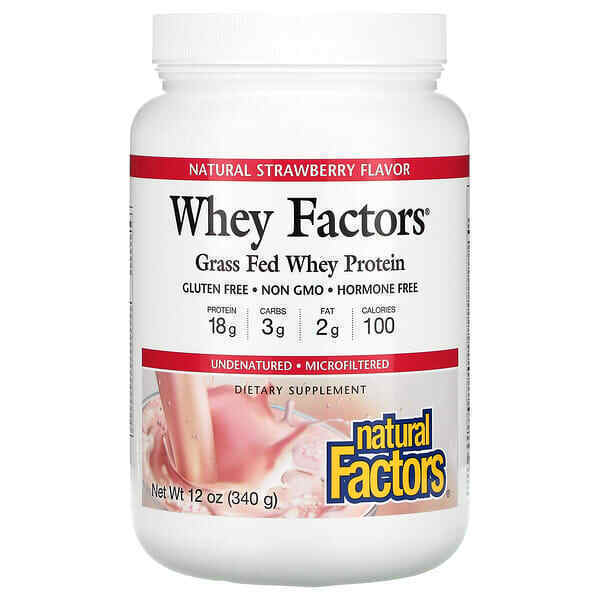 

Natural Factors, Whey Factors, Grass Fed Whey Protein, Natural Strawberry, 12 oz (340 g)