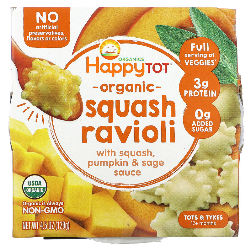 

Happy Family Organics, Happy Tot, Organic Squash Ravioli, 12+ Months, 4.5 oz (128 g)