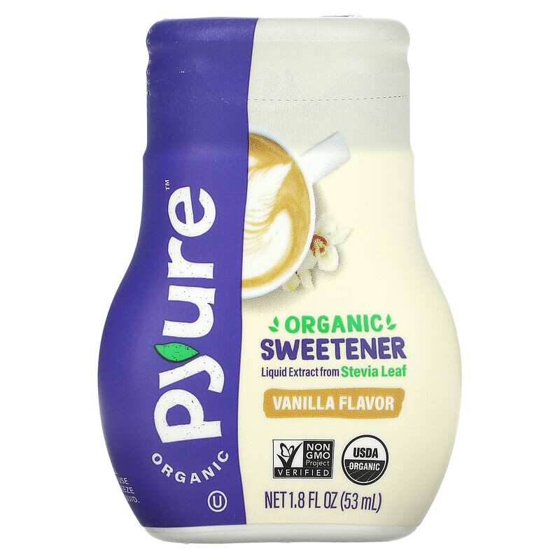 Pyure, органический жидкий подсластитель стевия, ванильный сахарозаменитель, подходит для кетодиеты, 53 мл (1,8 жидк. унции)