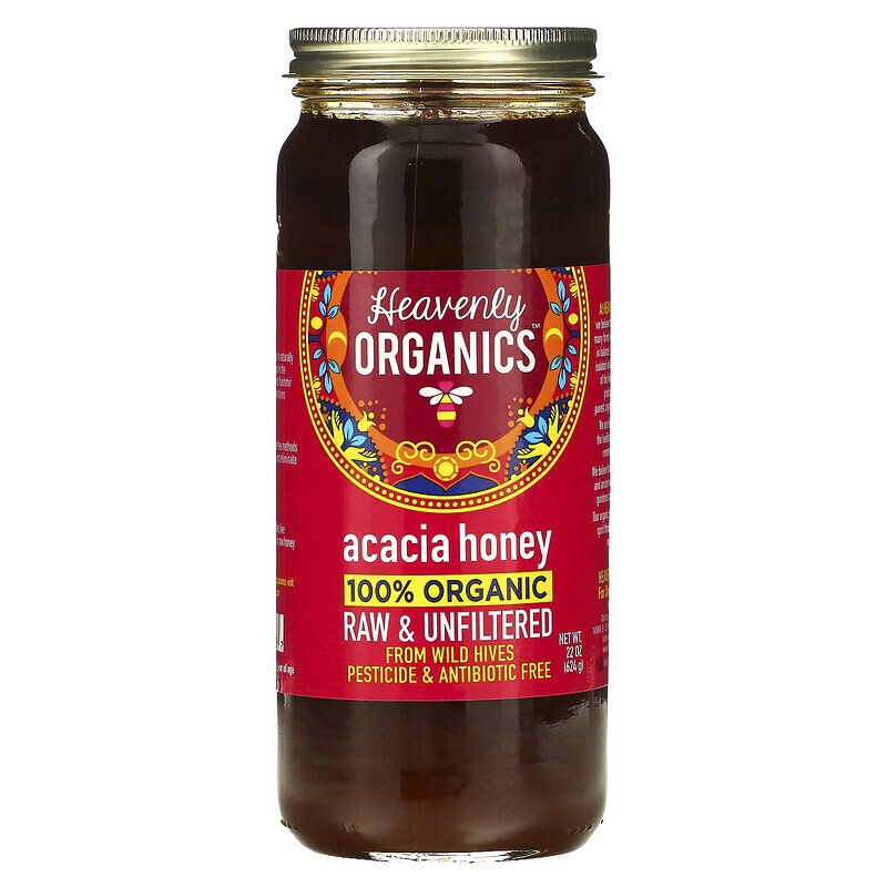 Heavenly Organics, 100% органический акациевый мед, необработанный и нефильтрованный, 624 г (22 унции)