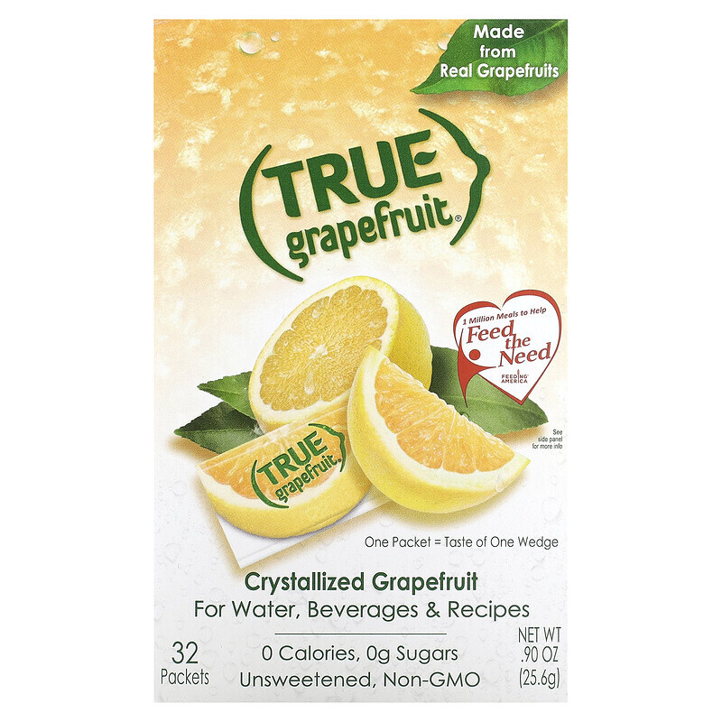 

True Citrus, True Grapefruit, кристаллизованный грейпфрут, несладкий, 32 пакетика, 25,6 г (0,90 унции)