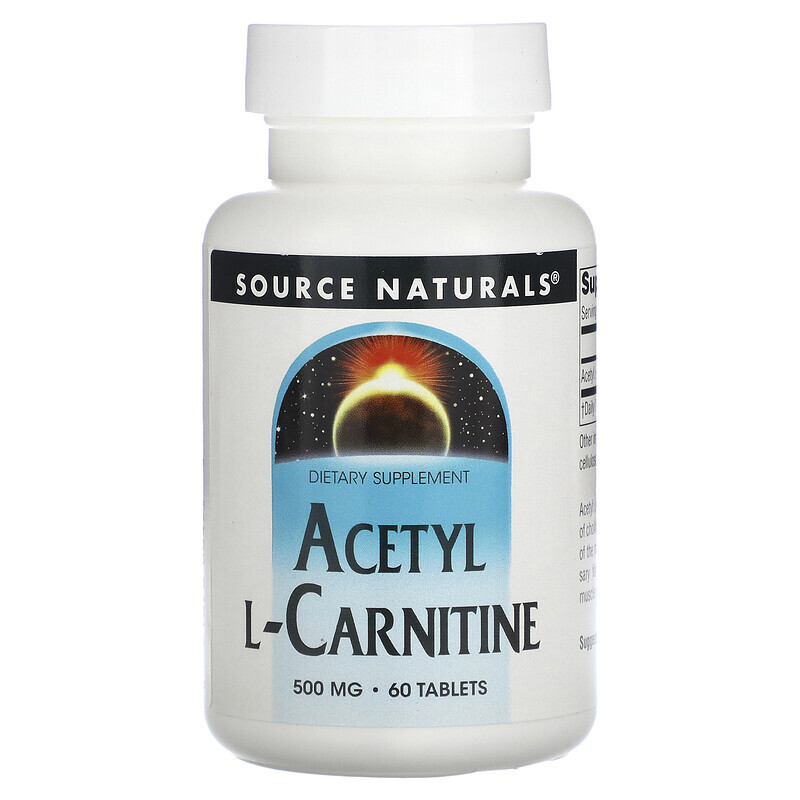 

Source Naturals, ацетил-L-карнитин, 500 мг, 60 таблеток