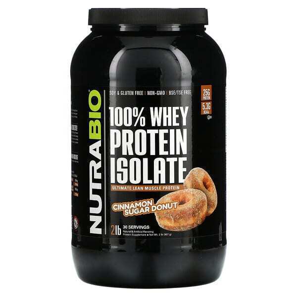 

NutraBio Labs, 100% Whey Protein Isolate, Cinnamon Sugar Donut, 2 lb (907 g)