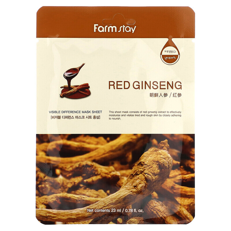 

Farmstay, Red Ginseng, Visible Difference Beauty Mask, тканевая маска, 1 шт., 23 мл (0,78 жидк. Унции)