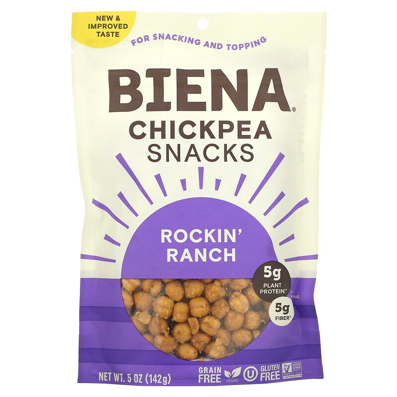 

BIENA, Снеки из нута, Rockin 'Ranch, 142 г (5 унций)