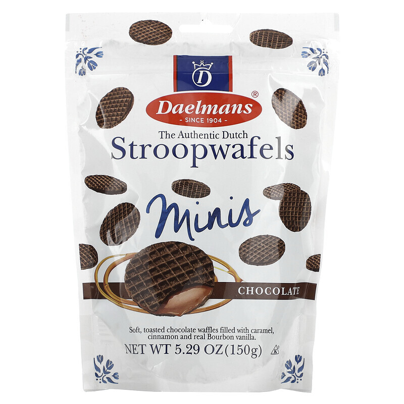 

Daelmans, Mini Stroopwafels, шоколадная карамель, 150 г (5,29 унции)