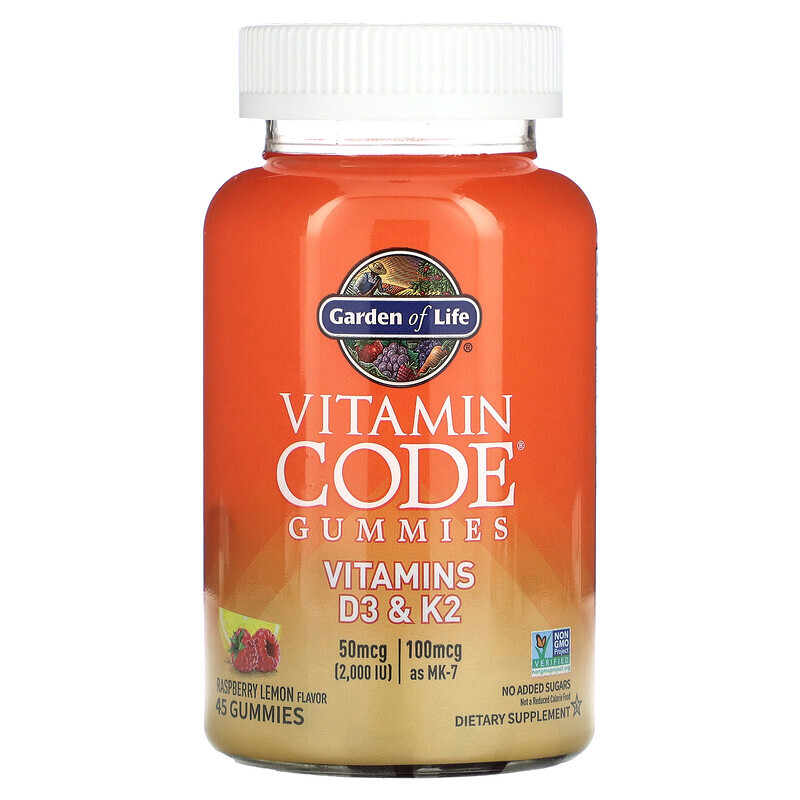 Garden of Life Vitamin Code жевательные таблетки витамины D3 и K2 малина и лимон 45 жевательных таблеток 3924₽