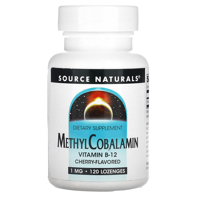 

Source Naturals, витамин B12 в виде метилкобаламина, со вкусом вишни, 1 мг, 120 леденцов