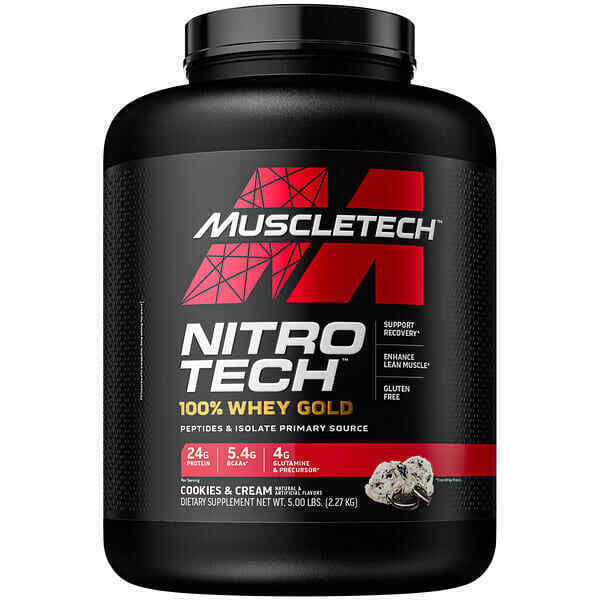 

MuscleTech, Nitro Tech, 100% Whey Gold, Cookies and Cream, 5 lbs (2.27 kg)