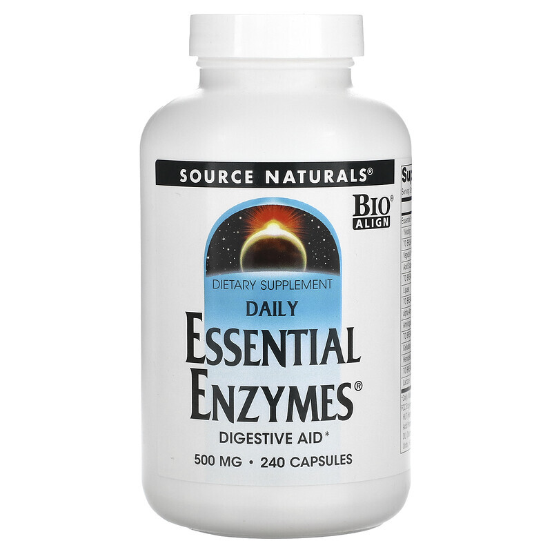 

Source Naturals, Daily Essential Enzymes, добавка с незаменимыми ферментами для ежедневного использования, 500 мг, 240 капсул