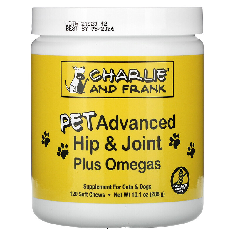 Charlie and Frank, Улучшенная формула для здоровья суставов животных с омега-кислотами, для котов и собак, 120 мягких жевательных таблеток
