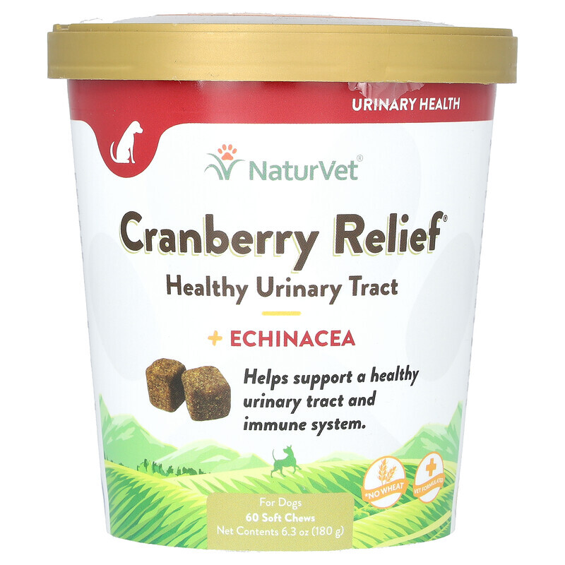NaturVet, Cranberry Relief, для здоровья мочевыводящих путей, с эхинацеей, 60 жевательных таблеток, 180 г (6,3 унции)