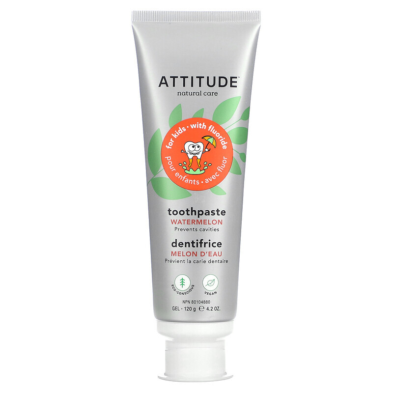 

ATTITUDE, Kids, зубная паста с фтором, арбуз, 120 г (4,2 унции)