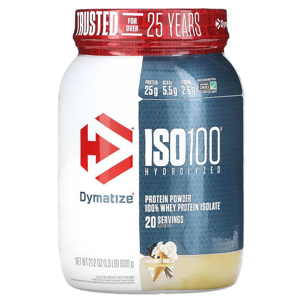 

Dymatize, ISO 100, гидролизованный, порошок из 100% изолята сывороточного протеина, изысканная ваниль, 600 г (1,3 фунта)