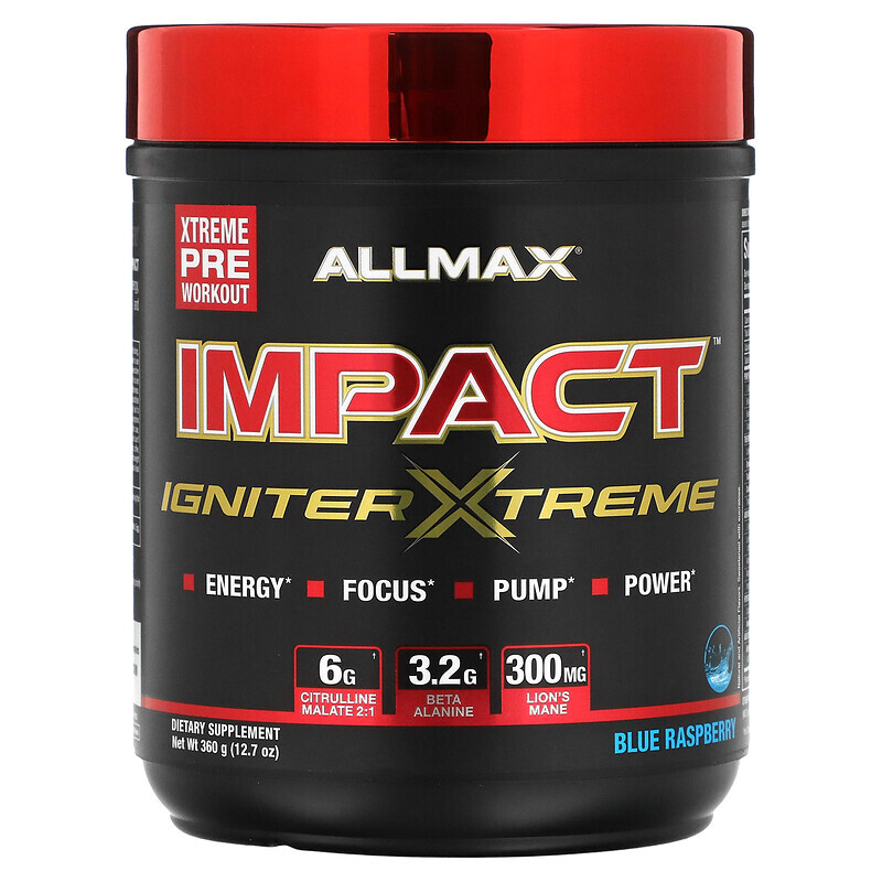 

ALLMAX, IMPACT Igniter Xtreme, Pre-Workout, Blue Raspberry, 12.7 oz (360 g)