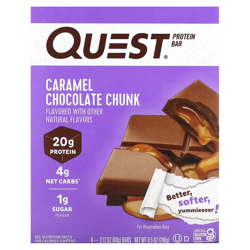 

Quest Nutrition, Протеиновый батончик, кусочки карамельного шоколада, 4 батончика, 60 г (2,12 унции)