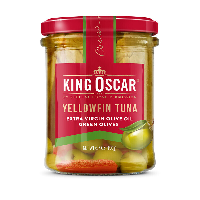 King Oscar, Желтоперый тунец, оливковое масло холодного отжима, зеленые оливки, 190 г (6,7 унции)