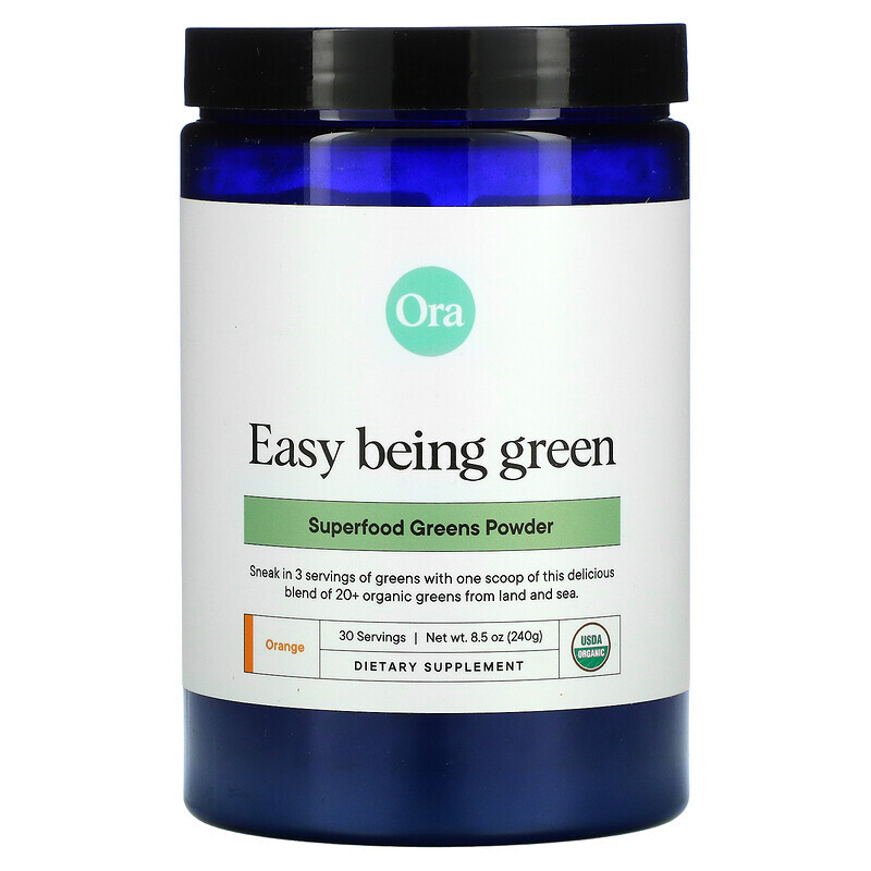 

Ora, Easy Being Green, порошок из суперфудов зелени, апельсин, 240 г (8,5 унций)