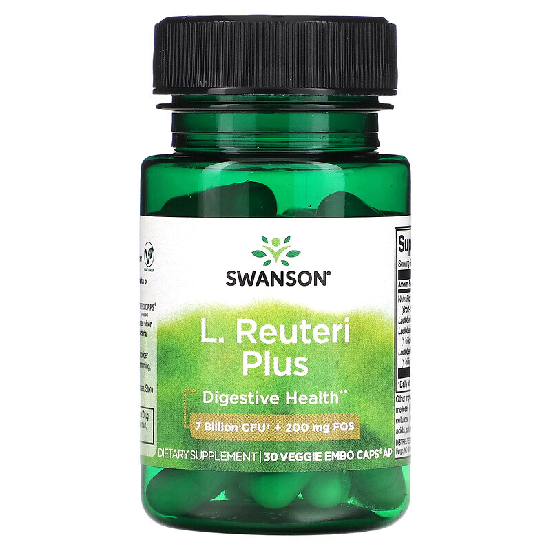 

Swanson, Ацидофильные лактобактерии (L. acidophilus), Reuteri Plus, 30 вегетарианских капсул для ЭМБО