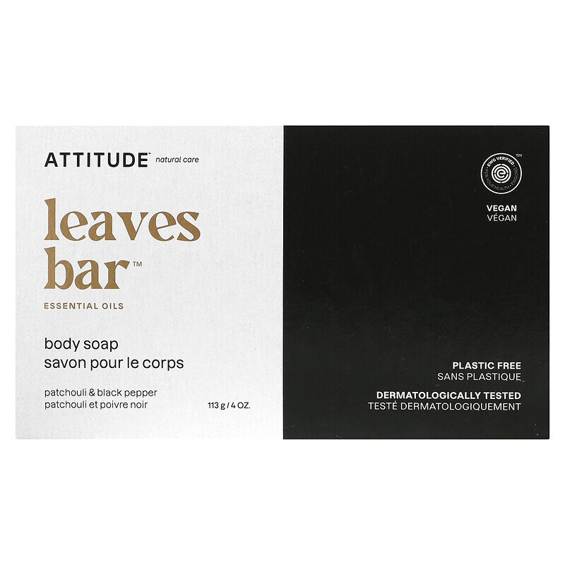 

ATTITUDE, Leaves Bar, мыло для тела, пачули и черный перец, 113 г (4 унции)