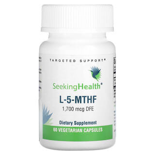 

Seeking Health, L-5-MTHF, 1700 мкг DFE, 60 вегетарианских капсул