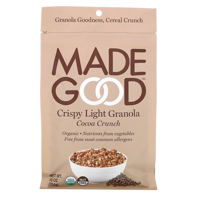 

MadeGood, Crispy Light Granola, хрустящая корочка с какао, 284 г (10 унций)