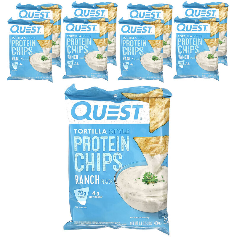 

Quest Nutrition, Протеиновые чипсы по-тортильи, ранчо, 8 пакетиков по 32 г (1,1 унции)