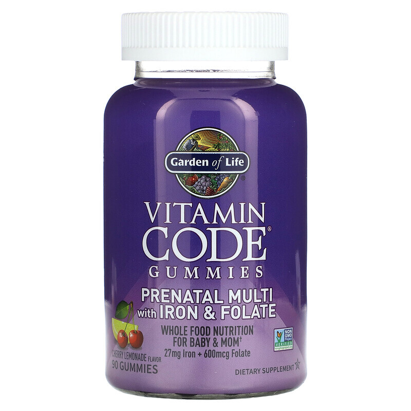 

Garden of Life, Vitamin Code, жевательные таблетки для беременных, мультивитамины с железом и фолатом, вишневый лимонад, 90 жевательных таблеток