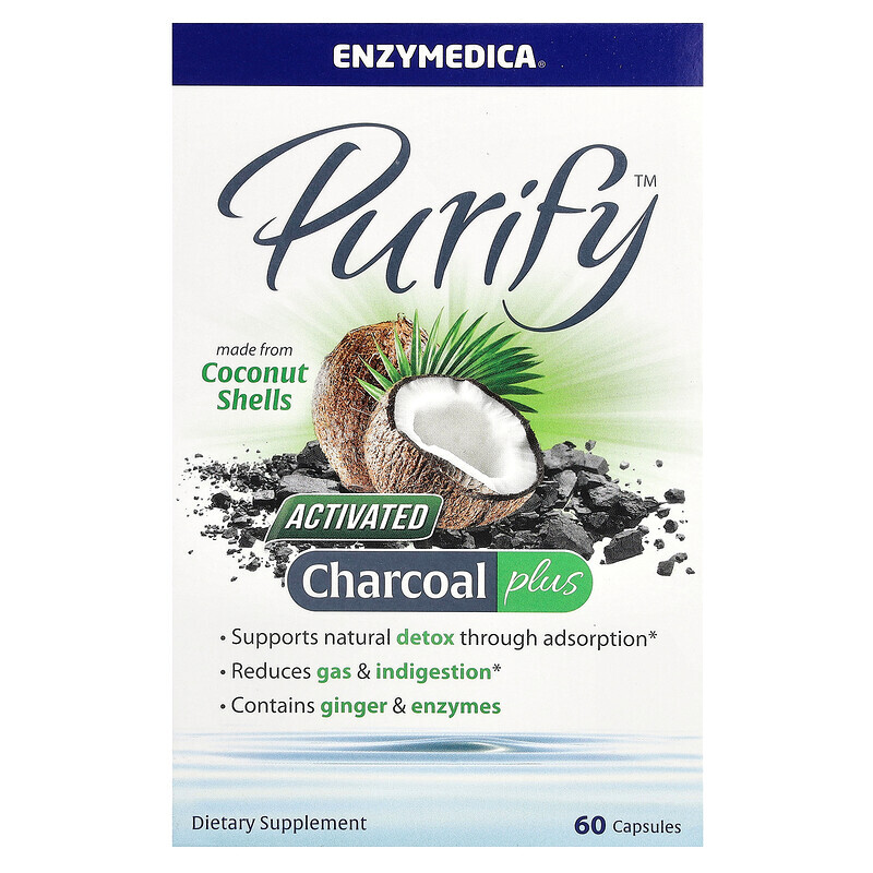 

Enzymedica, Purify, активированный уголь, 60 капсул