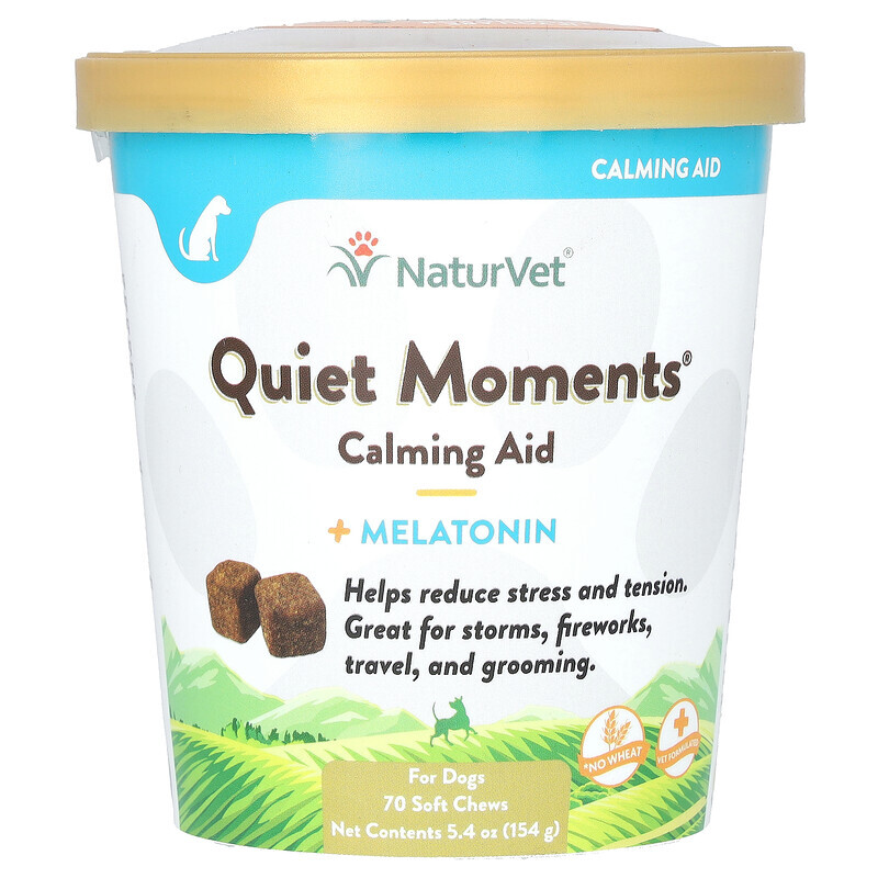 NaturVet, Quiet Moments, успокоительное плюс мелатонин, 70 мягких жевательных таблеток