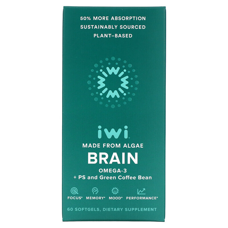 

iWi, Brain, Омега-3 + PS и зеленые кофейные зерна, 60 мягких таблеток