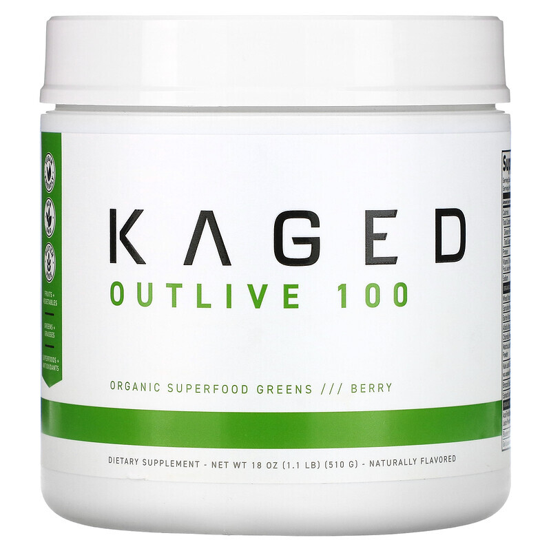 Kaged, Outlive 100, органические суперфуды премиального качества и зелень, ягоды, 510 г (18 унций)