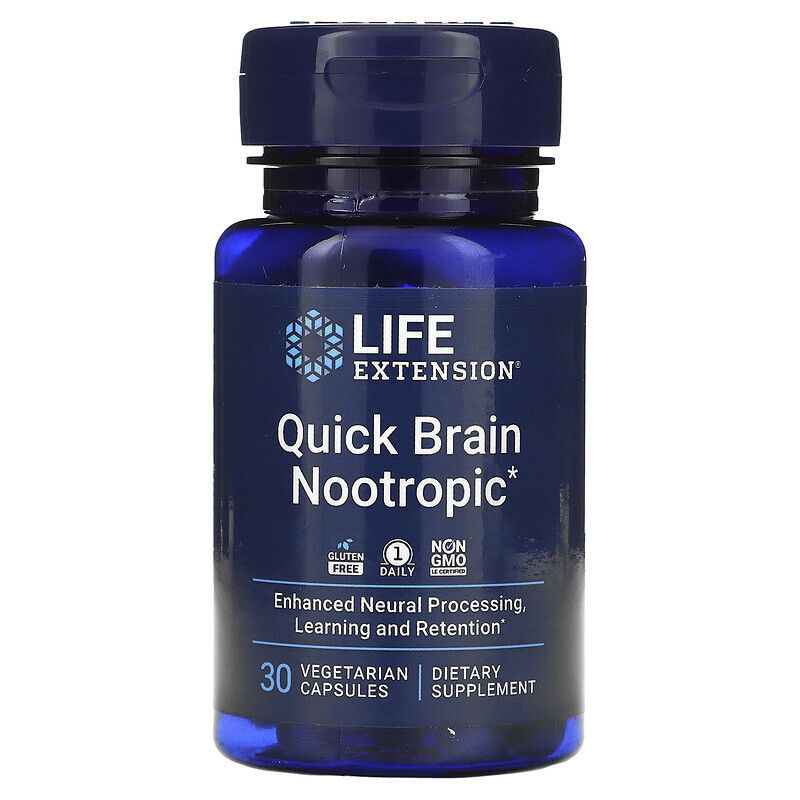 

Life Extension, Quick Brain, ноотропный препарат, 30 вегетарианских капсул