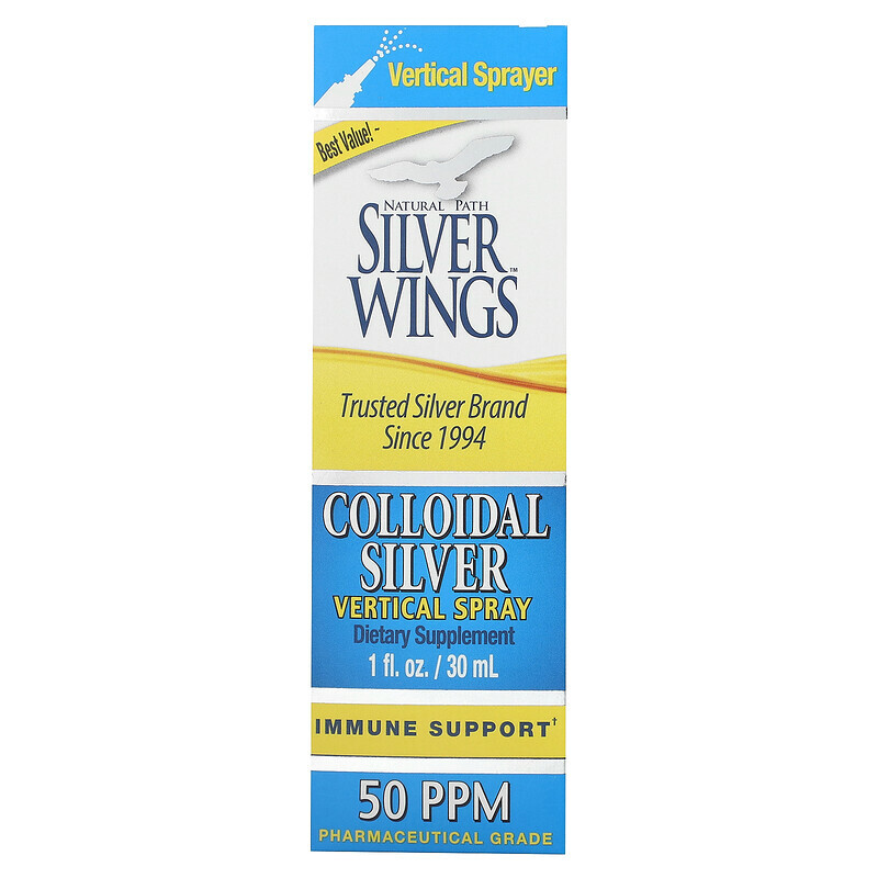 

Natural Path Silver Wings, Вертикальный спрей с коллоидным серебром, 50 част. / Млн, 30 мл (1 жидк. Унция)